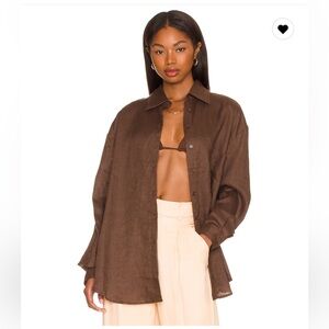 AEXAE Women's Brown Linen Button Down Shirt